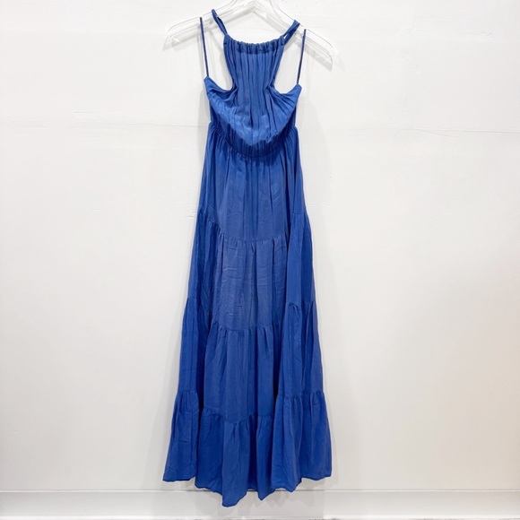 Anthropologie Line & Dot Silk Maxi Dress Tiered Halter Blue Small *flawed* - Picture 1 of 7